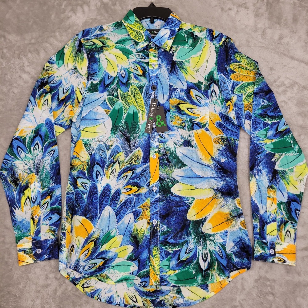 Paisley & Gray Slim Fit Mens (Medium-16) Button Down Colorful Floral Shirt (NWT)